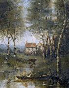 La riviere en bateau et la maison camille corot